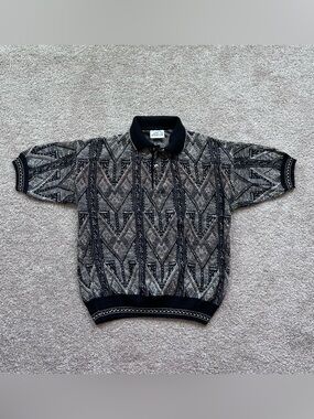 Vintage Gabicci Italy Knit Polo Shirt Medium 90s Coogi Style Chevron Geometric